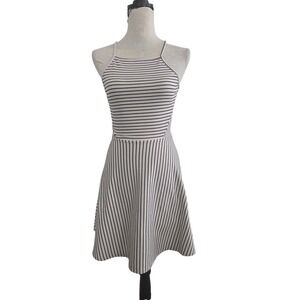 H&M Divided Women Black White Striped Halter Skater Dress Size 6 Mini Summer